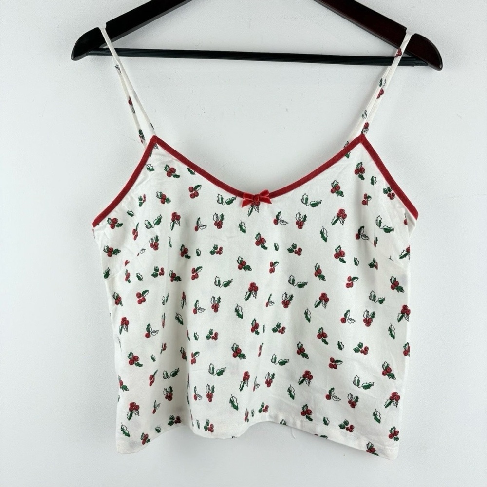 Women's Floral Print Velvet Red Bow White Tank Shirt Camisole Dainty Size Small - Picture 2 of 8